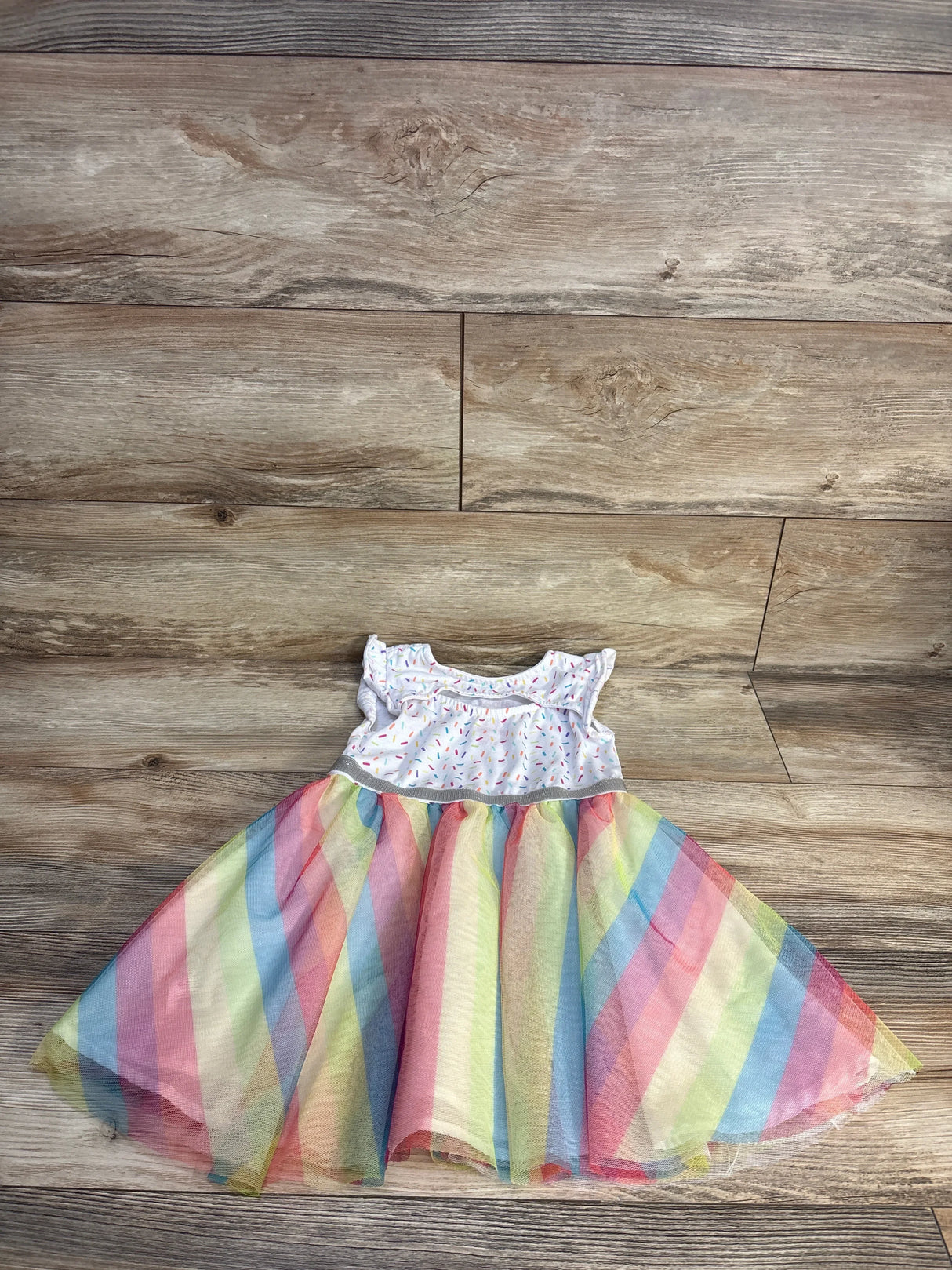 Rainbow striped toddler dress with sprinkle print top, kids clothing resale