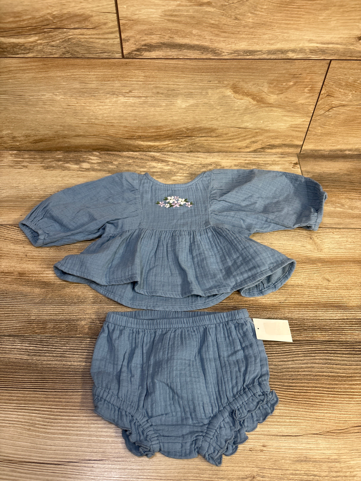 NWOT Cloud Island 2pc Gauze Top & Bloomer Set Blue sz 0-3m