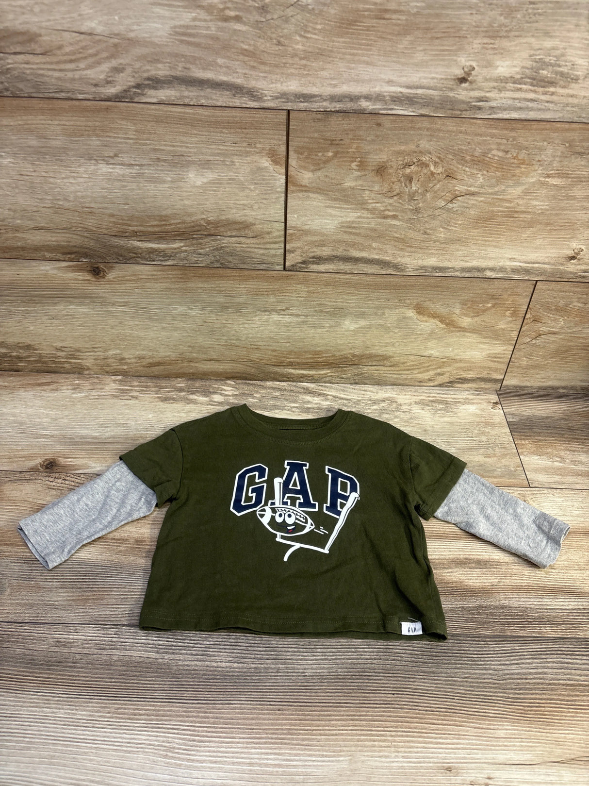 Baby Gap Mock Layered Sleeve Shirt Green sz 12-18m