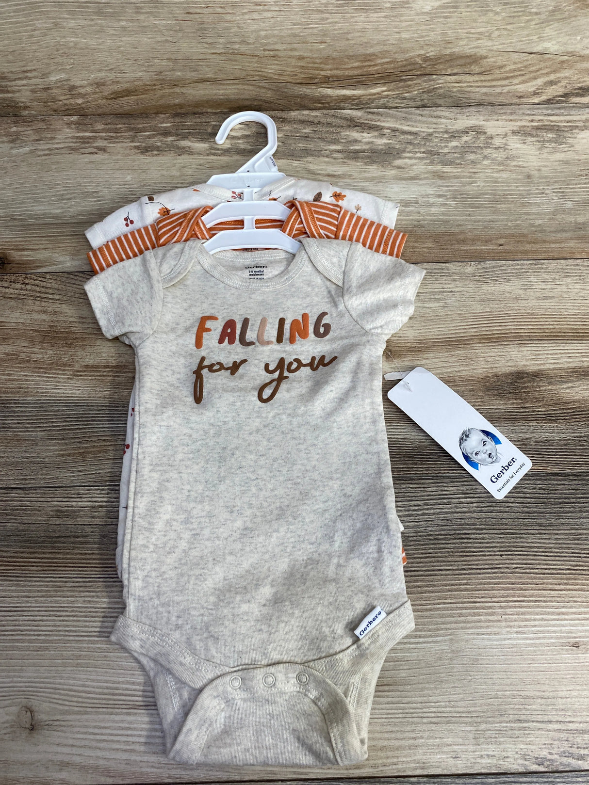 NEW Gerber 3pk Falling For You Bodysuit Set Taupe sz 3-6m