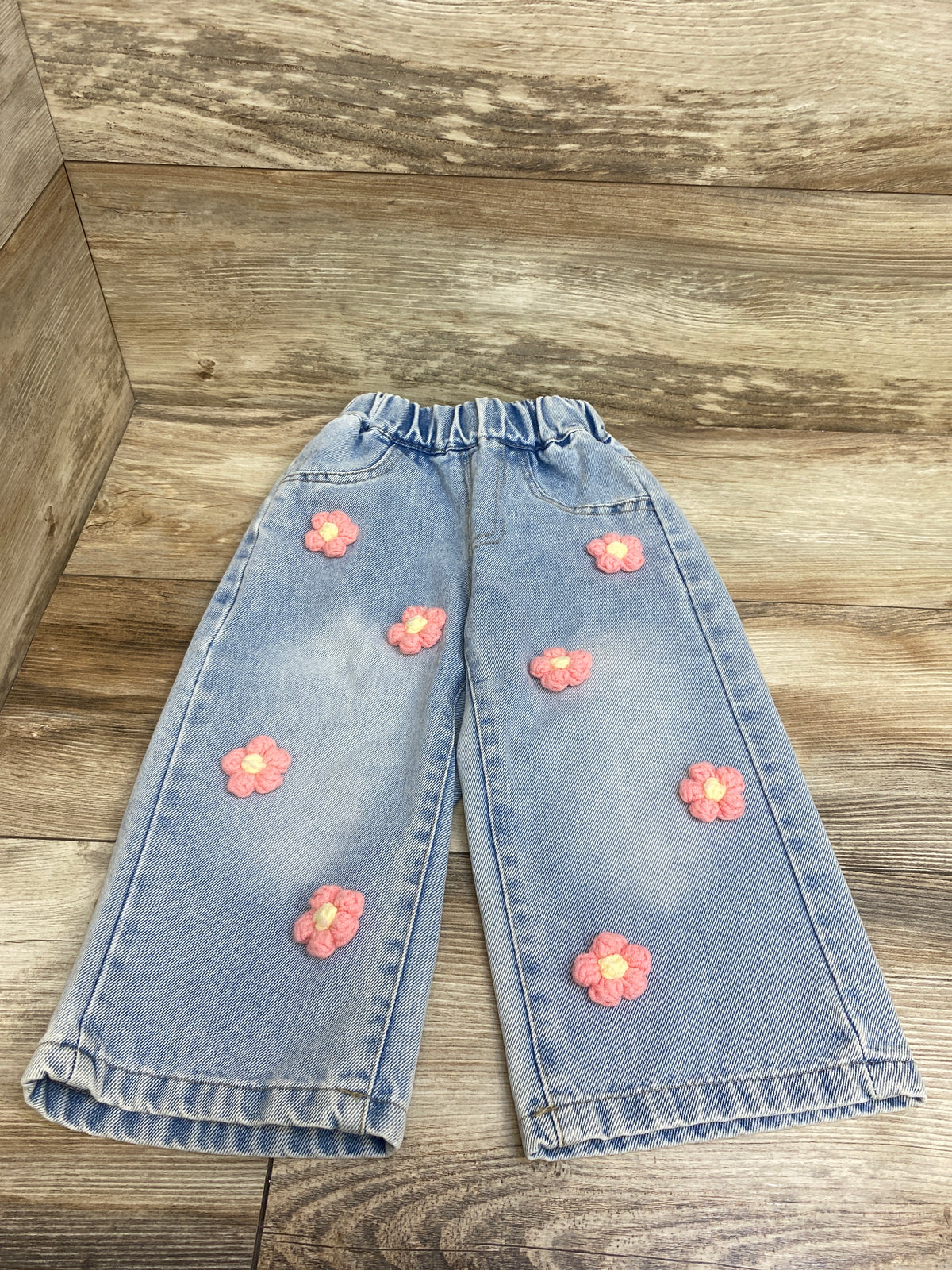 Shein Floral Applique Pull-On Jeans Blue sz 18-24m