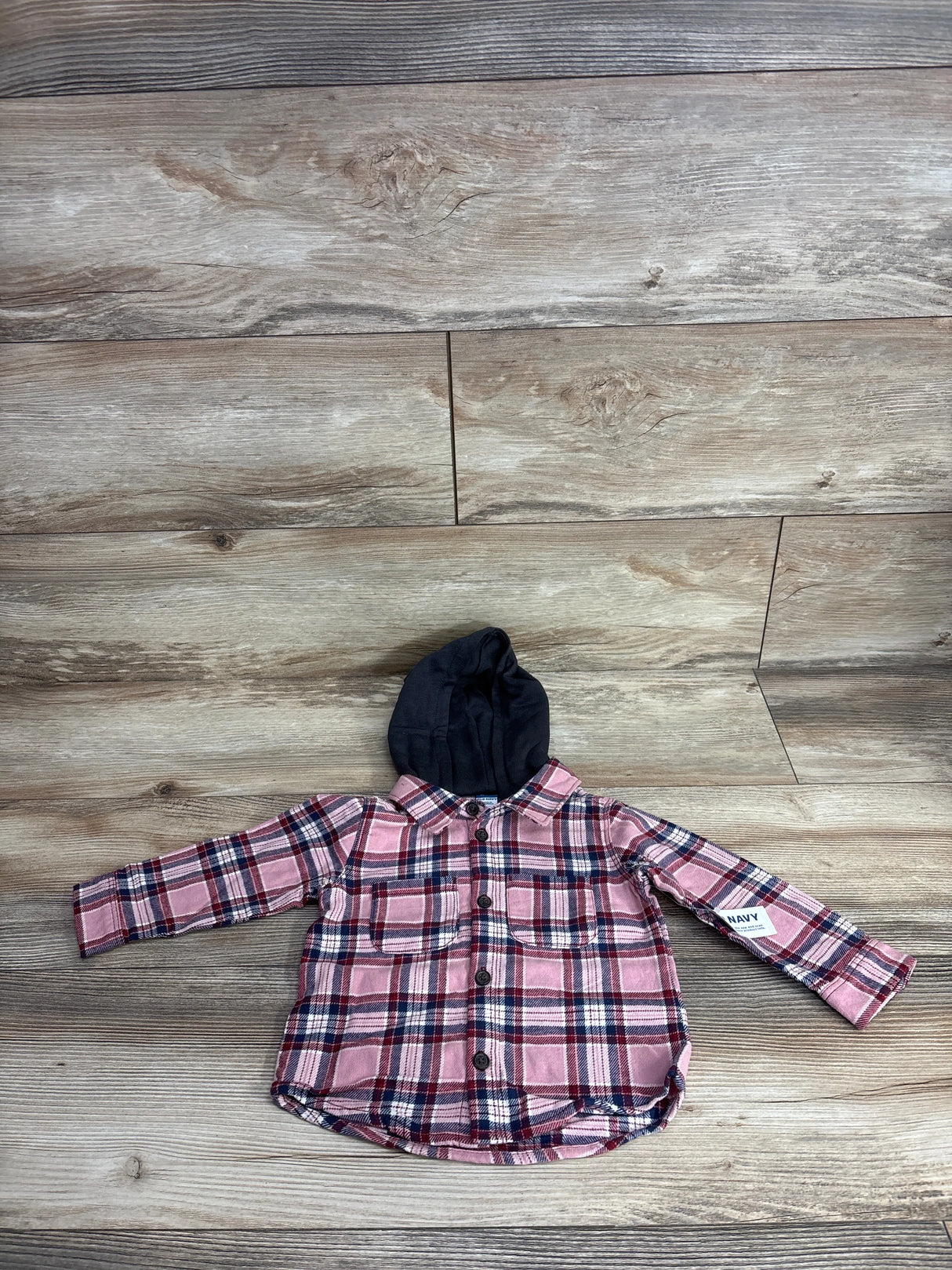 NEW Old Navy Hooded Plaid Shirt Pink sz 12-18m