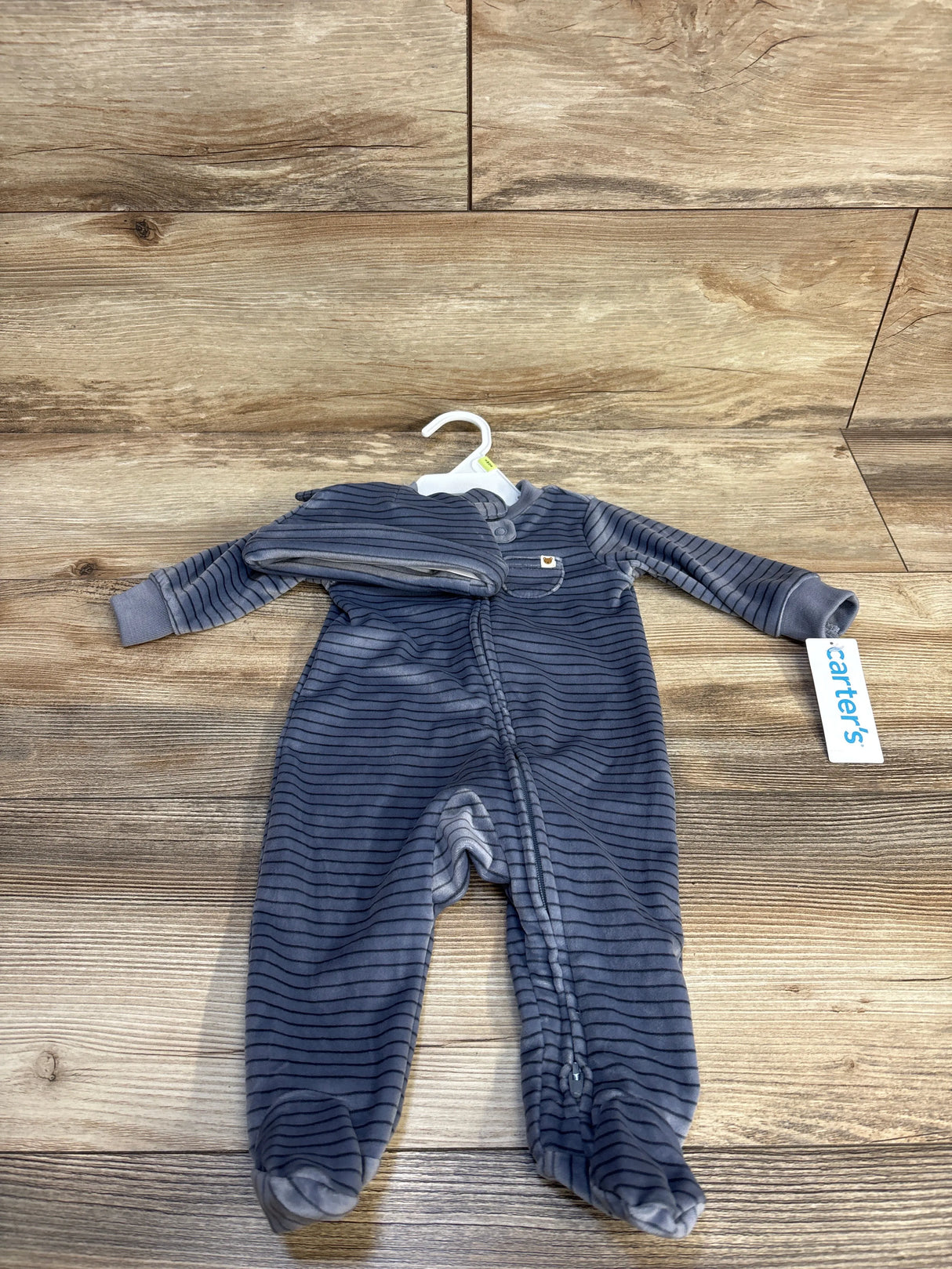 NEW Carter's Striped Velvet Sleeper & Hat Blue sz 3m