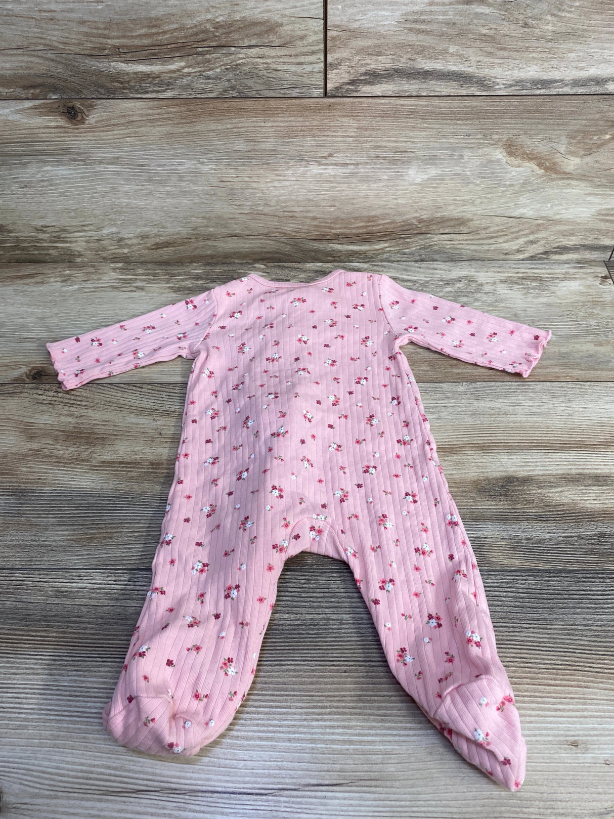 Ruffled Floral Ribbed Sleeper Pink sz 6m