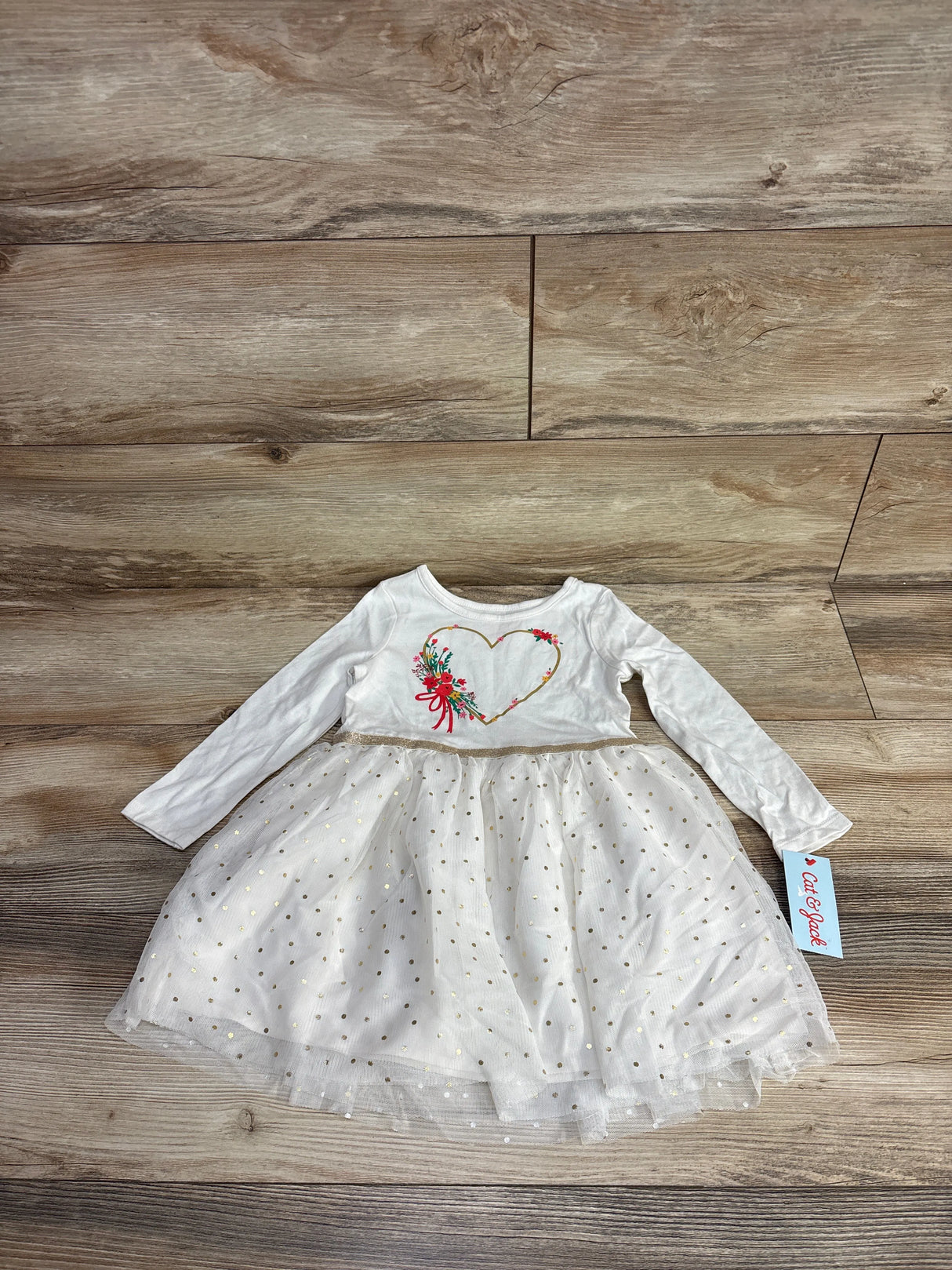 NEW Cat & Jack Lace Tulle Long Sleeve Dress White sz 3T