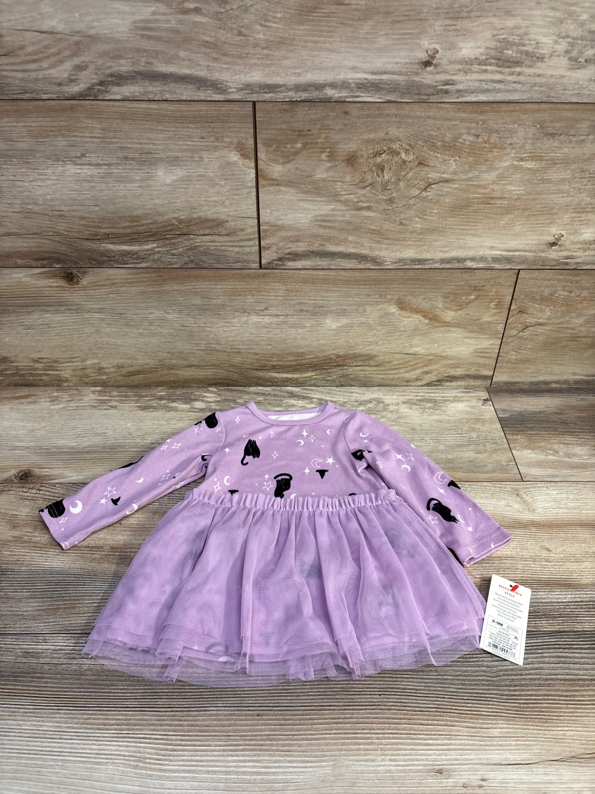 NEW Cat & Jack Halloween Cat Witch Long Sleeve Tulle Dress Purple sz 6-9m
