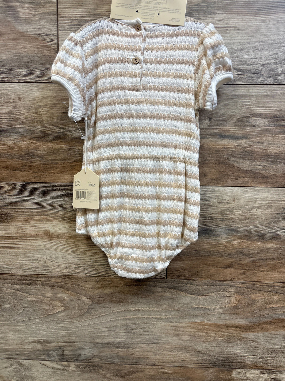 NEW Snug 3pc Knit Eyelet Collar Romper, Knee High Socks, & Headband Beige sz 18m
