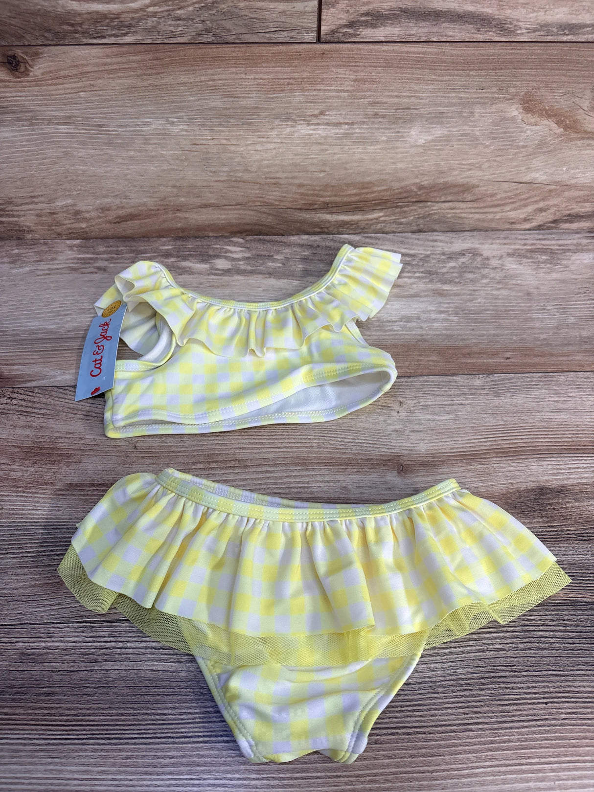NEW Cat & Jack 2pc Gingham Swimsuit Set Yellow sz 3T - Me n Mommy To Be