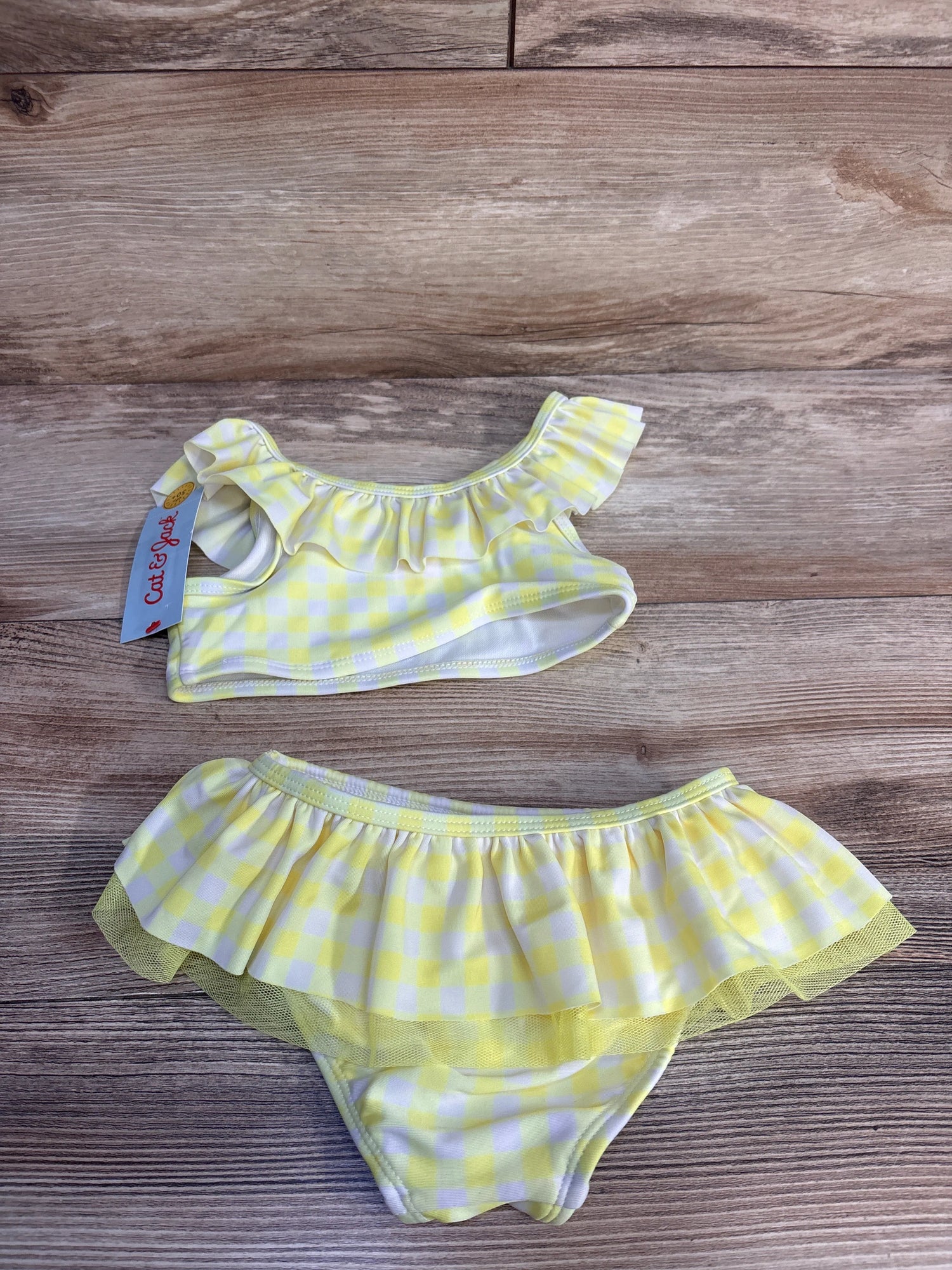 NEW Cat & Jack 2pc Gingham Swimsuit Set Yellow sz 3T - Me n Mommy To Be