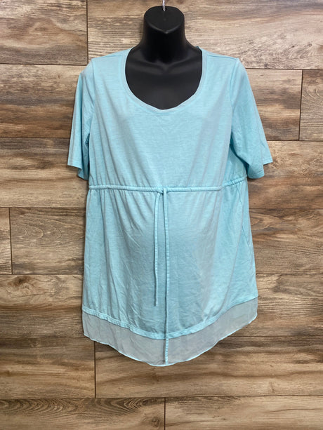 Motherhood Maternity Waist Tie Shirt Blue sz Large - Me n Mommy To Be