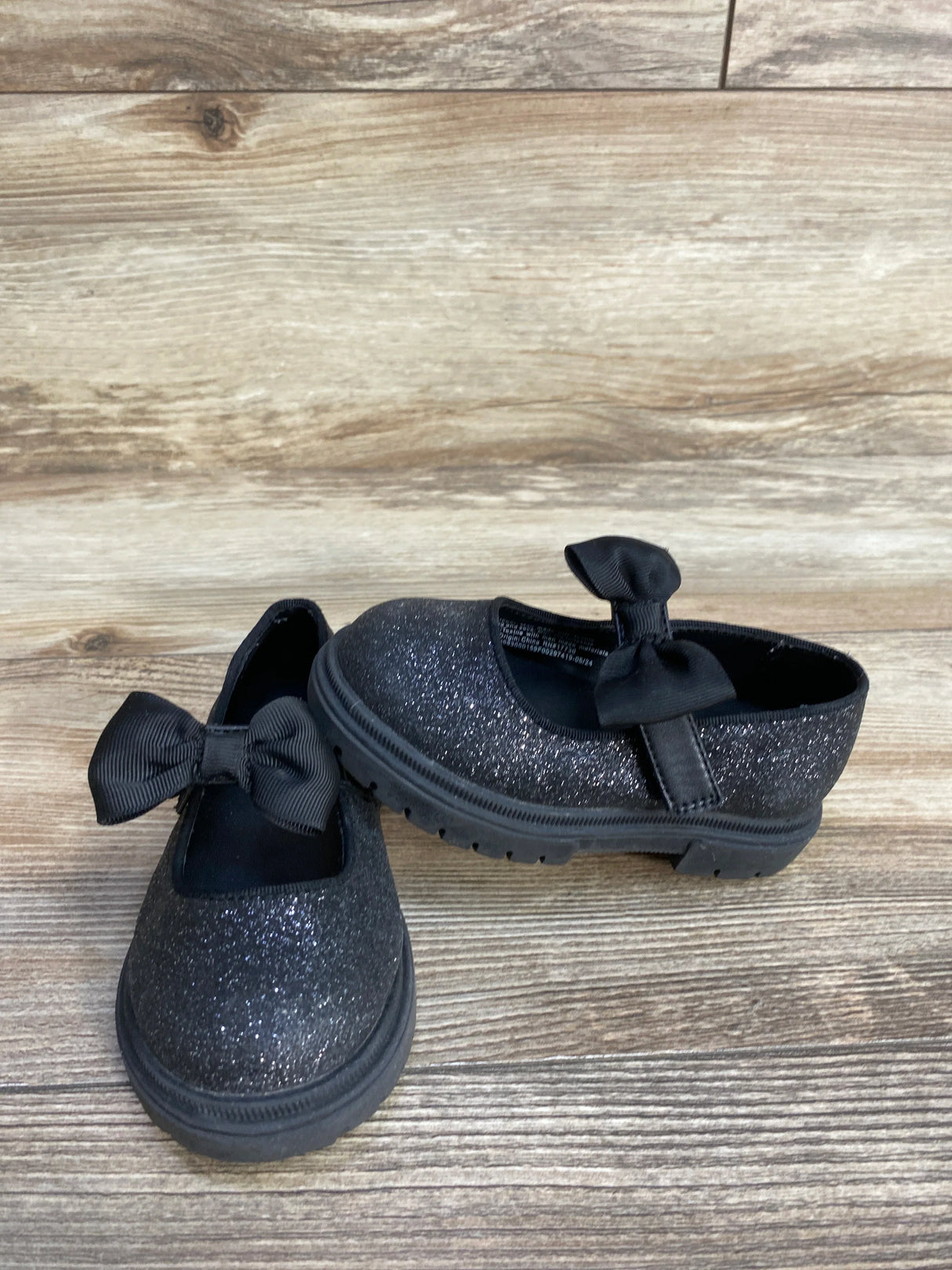 Cat & Jack Kori Lug Sole Mary Jane Flats, Black Glitter sz 6c