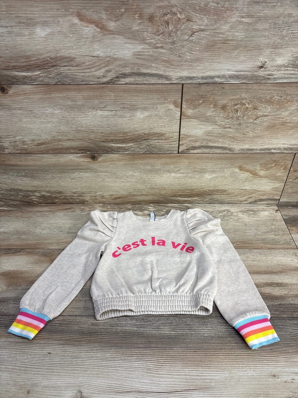 Janie & Jack Puff Sleeve C'est La Vie Sweatshirt Taupe sz 5T