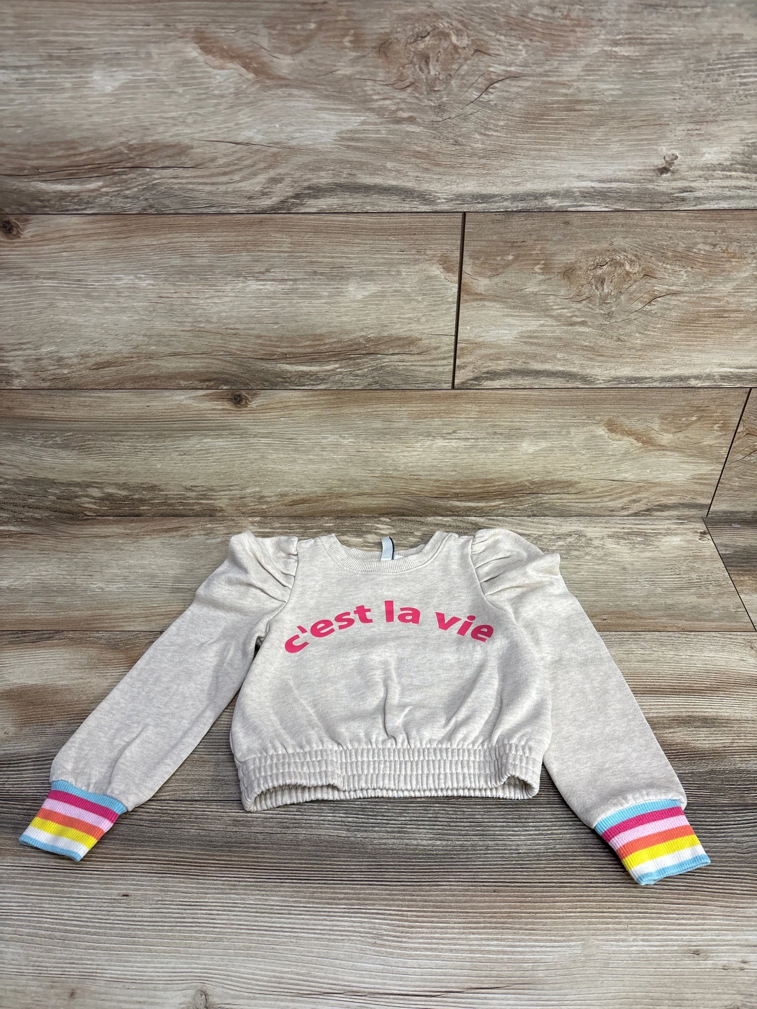 Janie & Jack Puff Sleeve C'est La Vie Sweatshirt Taupe sz 5T