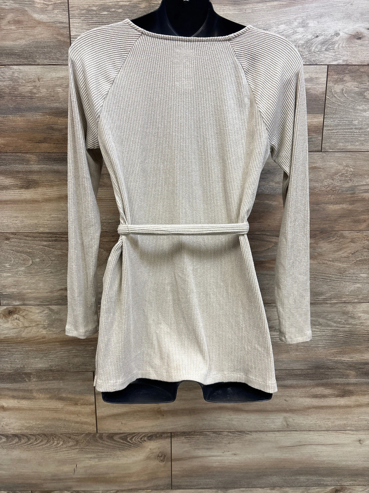 Sonoma Maternity Rib Knit Long Sleeve Waist Tie Shirt Beige sz Small
