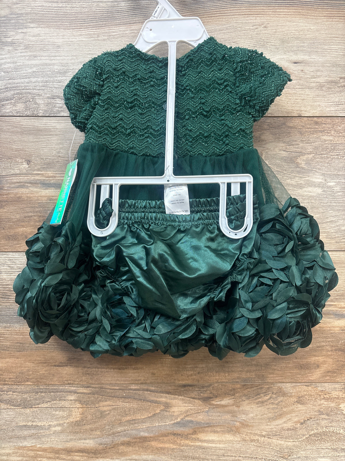 NEW Nannette 2pc Faux-Cardigan Rosette Dress & Bloomers Green sz 6/9m