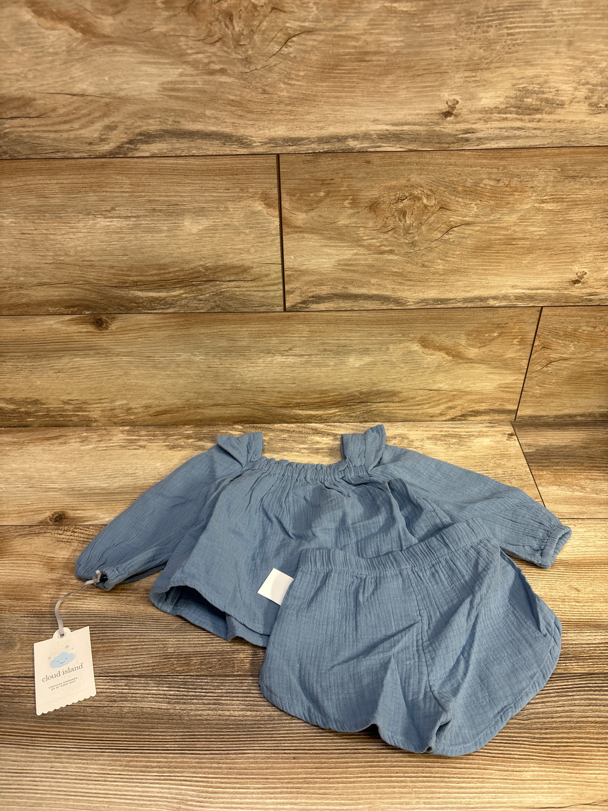 NEW Cloud Island 2pc Gauze Long Sleeve Top & Shorts Set Blue sz 12m