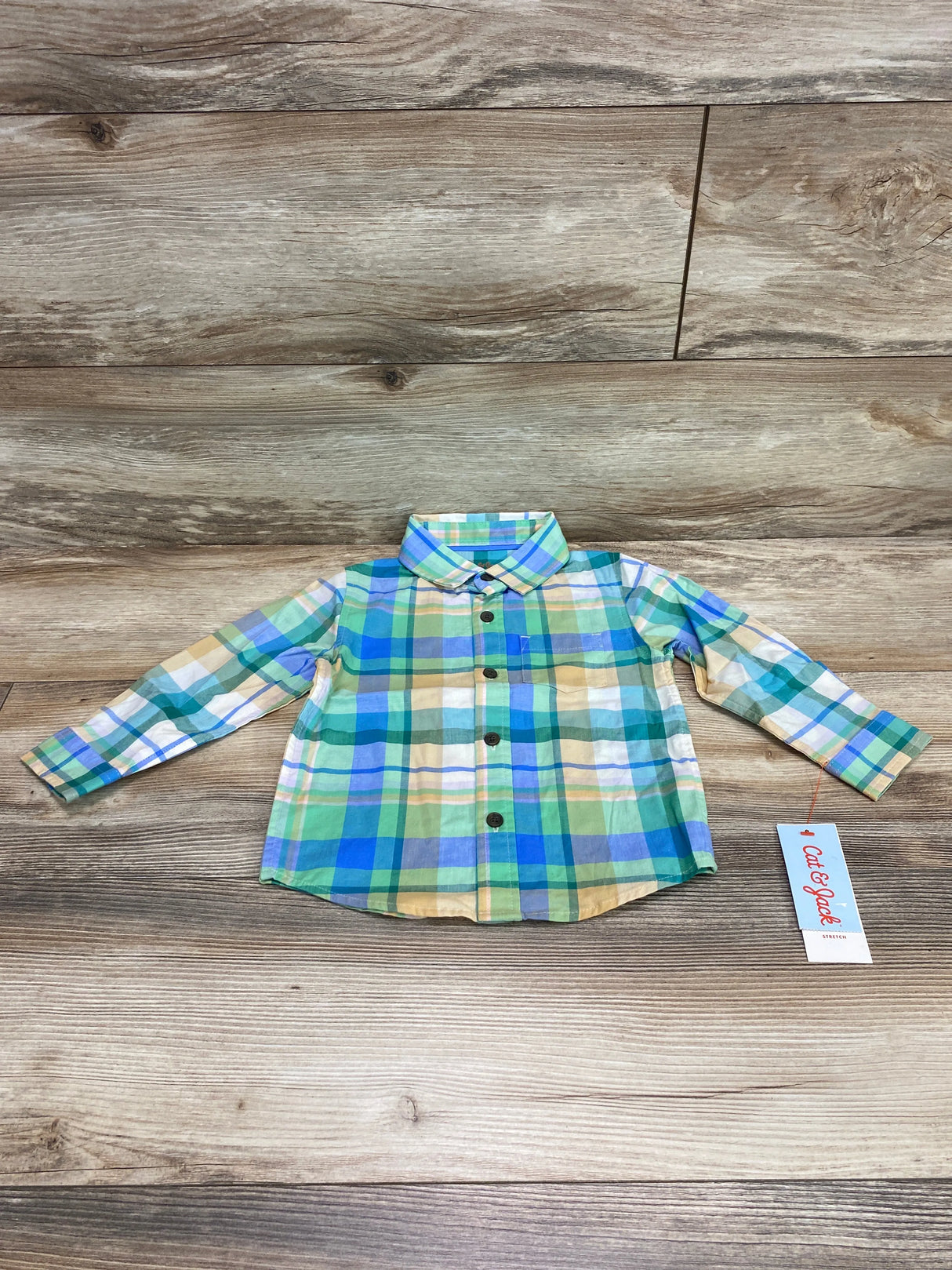 NEW Cat & Jack Plaid Button-Up Shirt Green sz 2T - Me n Mommy To Be