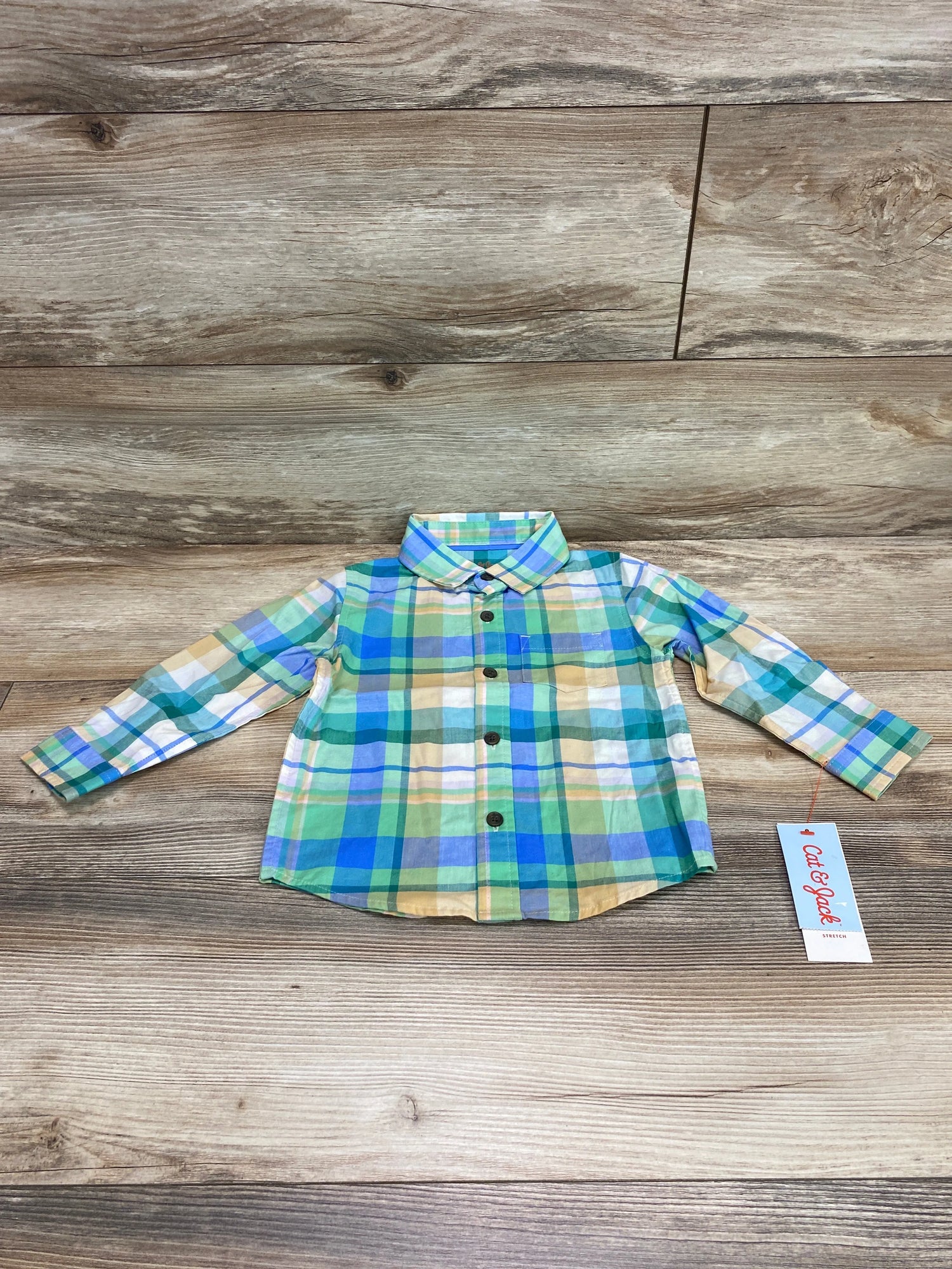 NEW Cat & Jack Plaid Button-Up Shirt Green sz 2T - Me n Mommy To Be