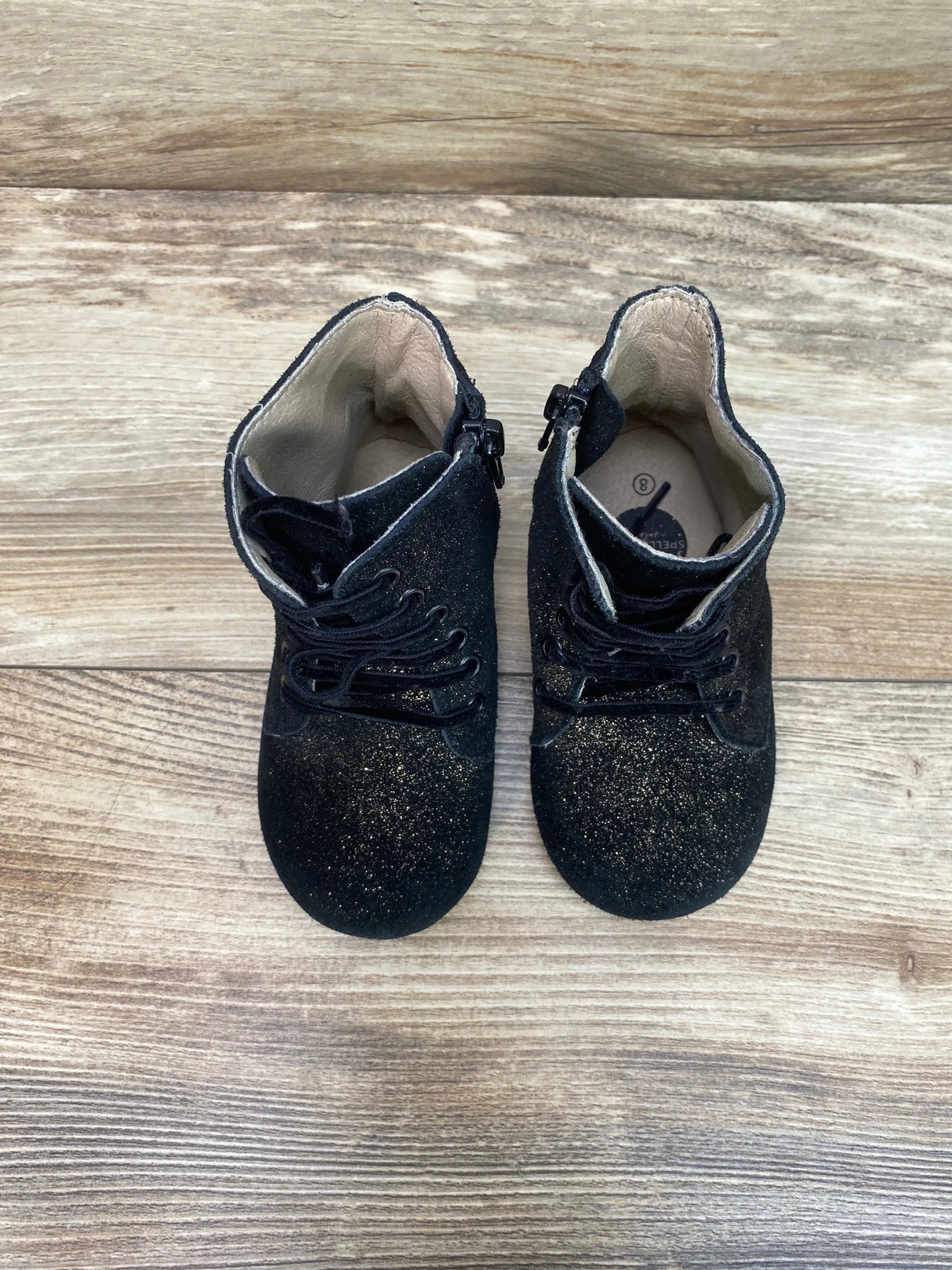 Spellbound Black Glitter Combat Boots with Side Zipper Sz 8c - Me n Mommy To Be