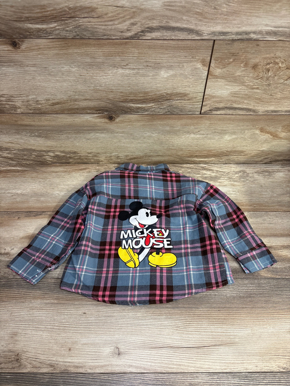 Mickey Mouse Button Up Plaid Shirt Blue sz 4-5T