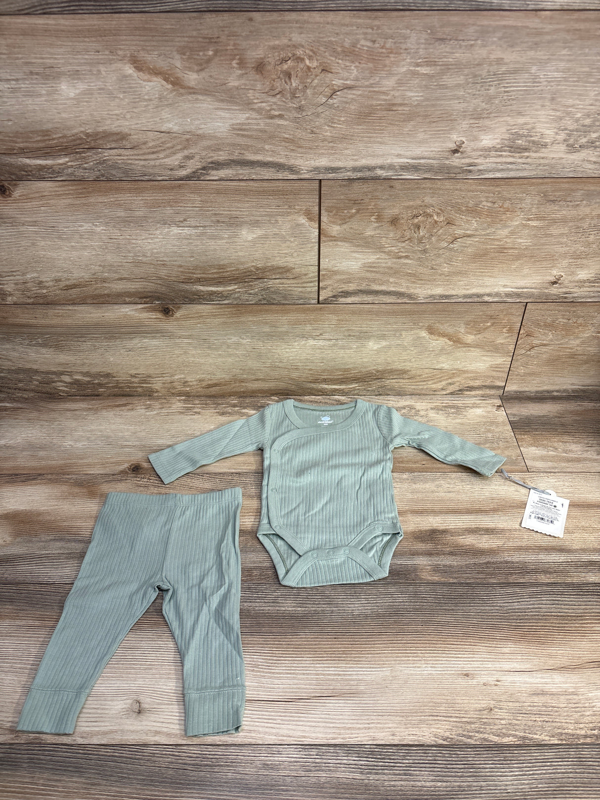 NEW Cloud Island 2pc Ribbed Kimono Bodysuit & Pants Set Sage sz 0-3m