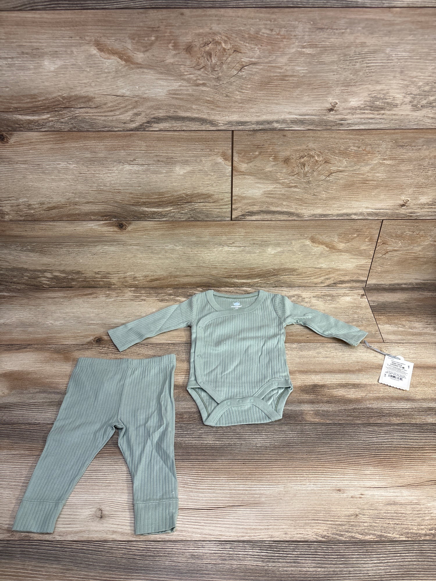 NEW Cloud Island 2pc Ribbed Kimono Bodysuit & Pants Set Sage sz 0-3m