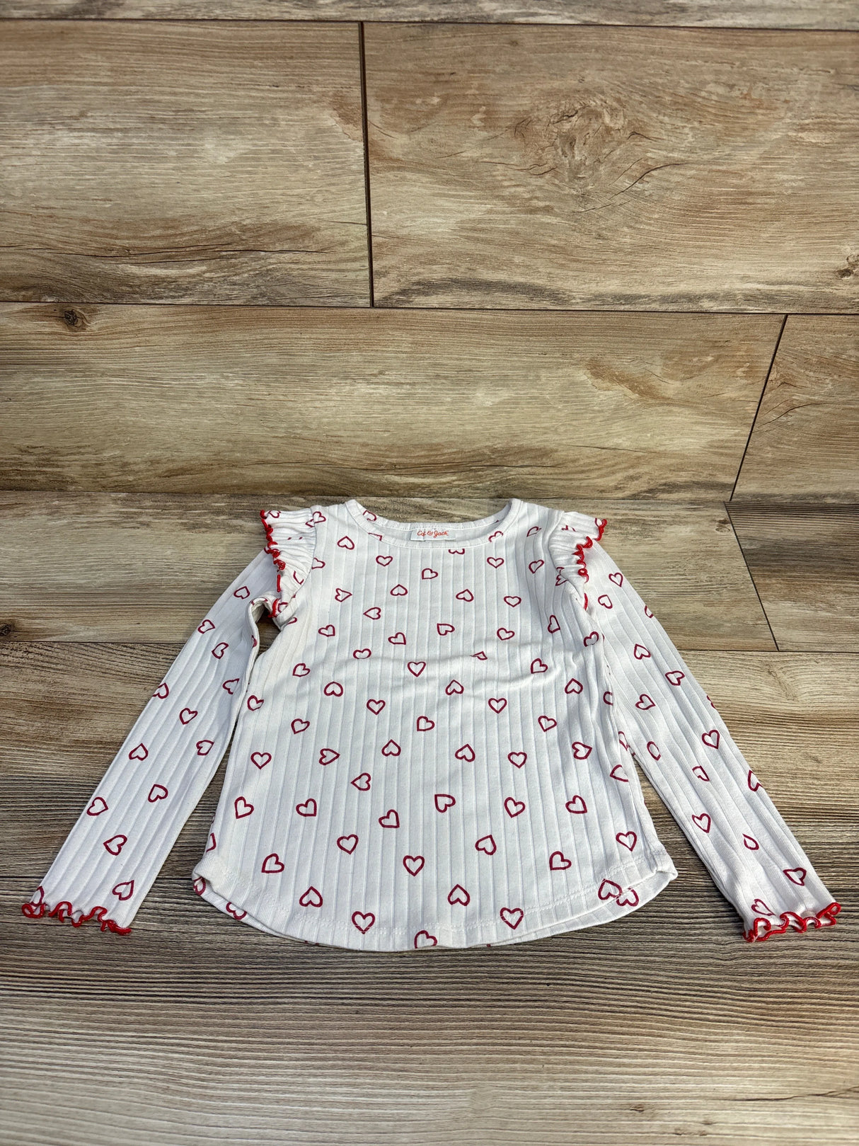 Cat & Jack Ribbed Heart Print Shirt White sz 4T