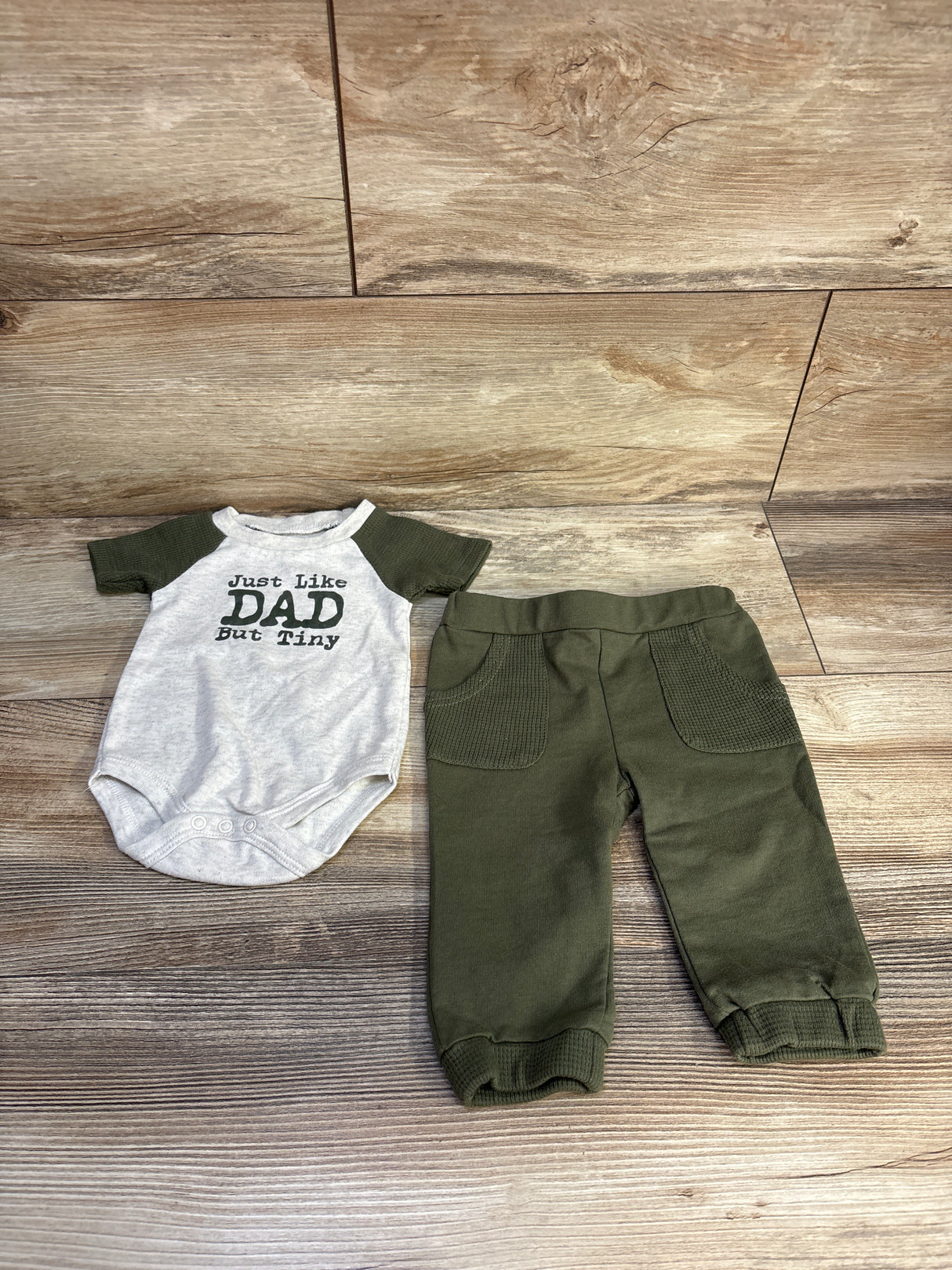Baby Essentials 2pc Just Like Dad But Tiny Bodysuit & Pants Set Grey sz 6m