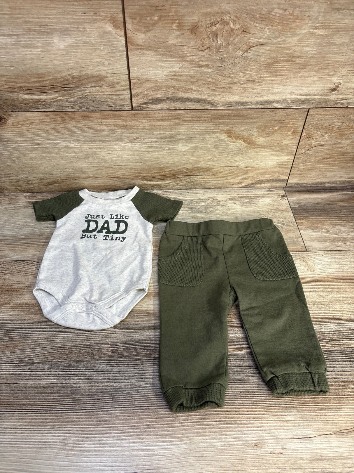 Baby Essentials 2pc Just Like Dad But Tiny Bodysuit & Pants Set Grey sz 6m