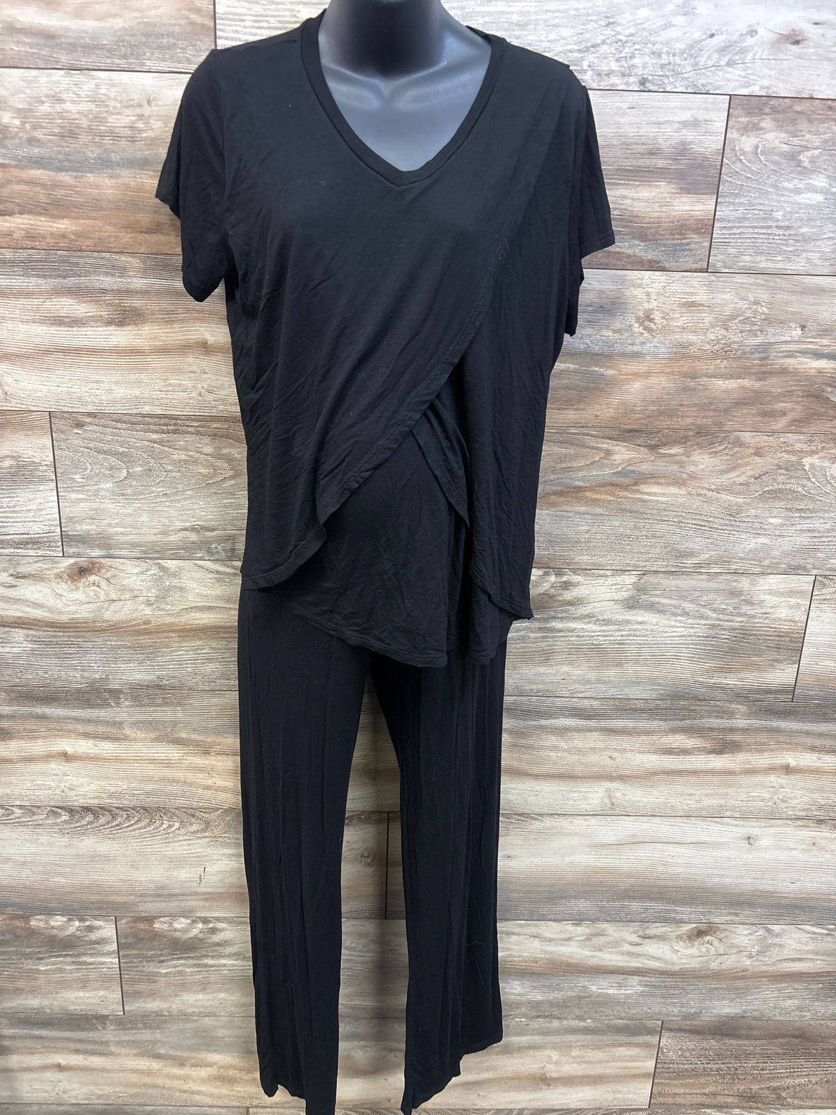 Maternity 2pc Flowy Nursing Shirt & Pants Set Black sz Large