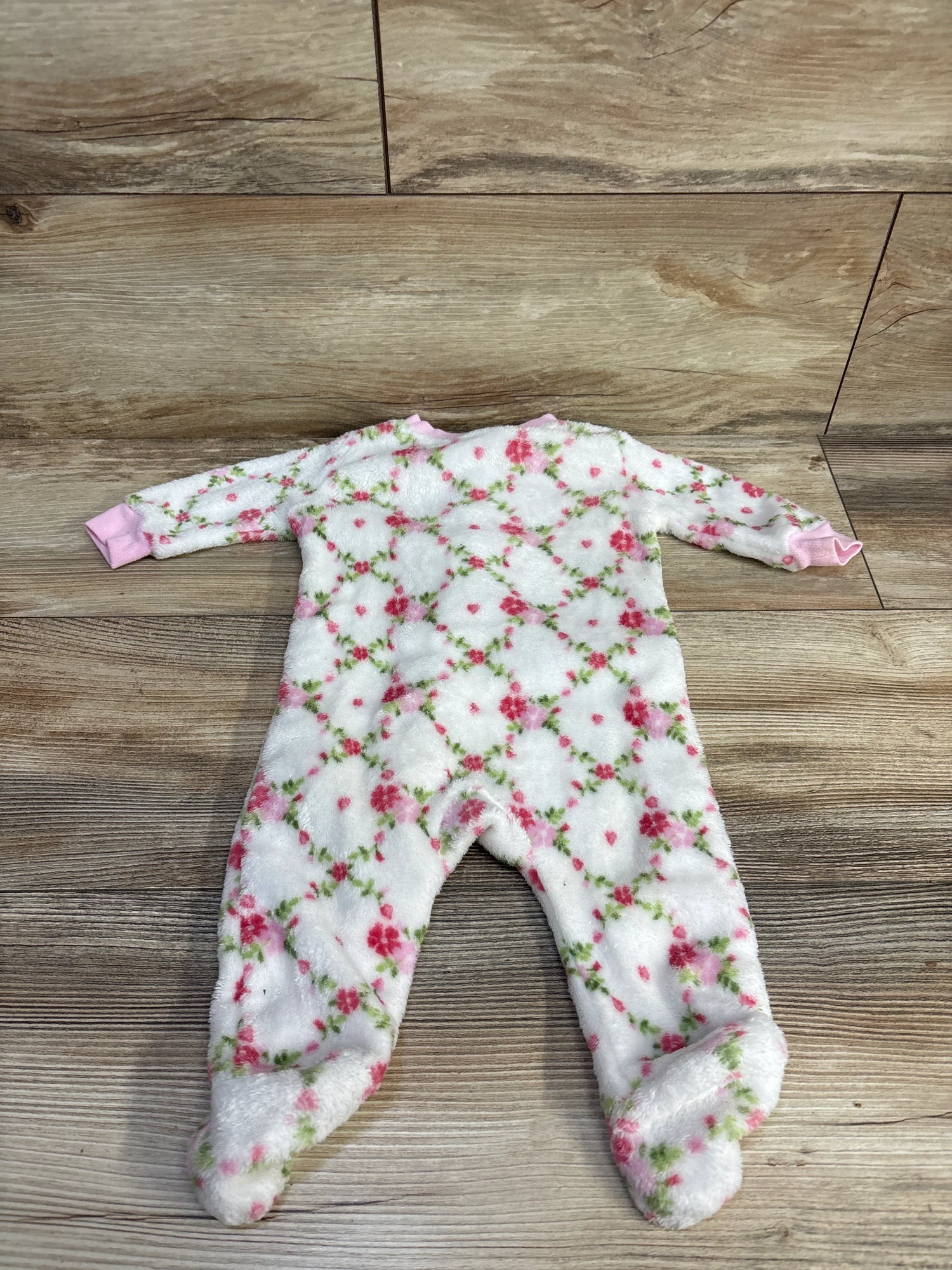 Precious  Baby Plush Floral Sleeper White sz 3m