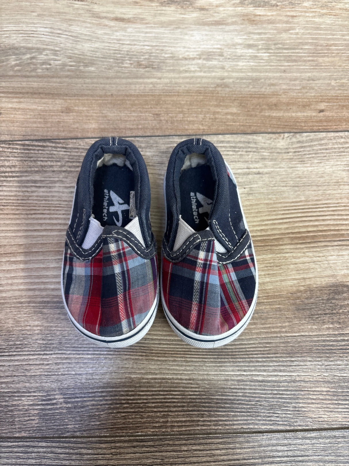 Athletic Works Slip-On Canvas Plaid Print Sneakers, Navy sz 2c