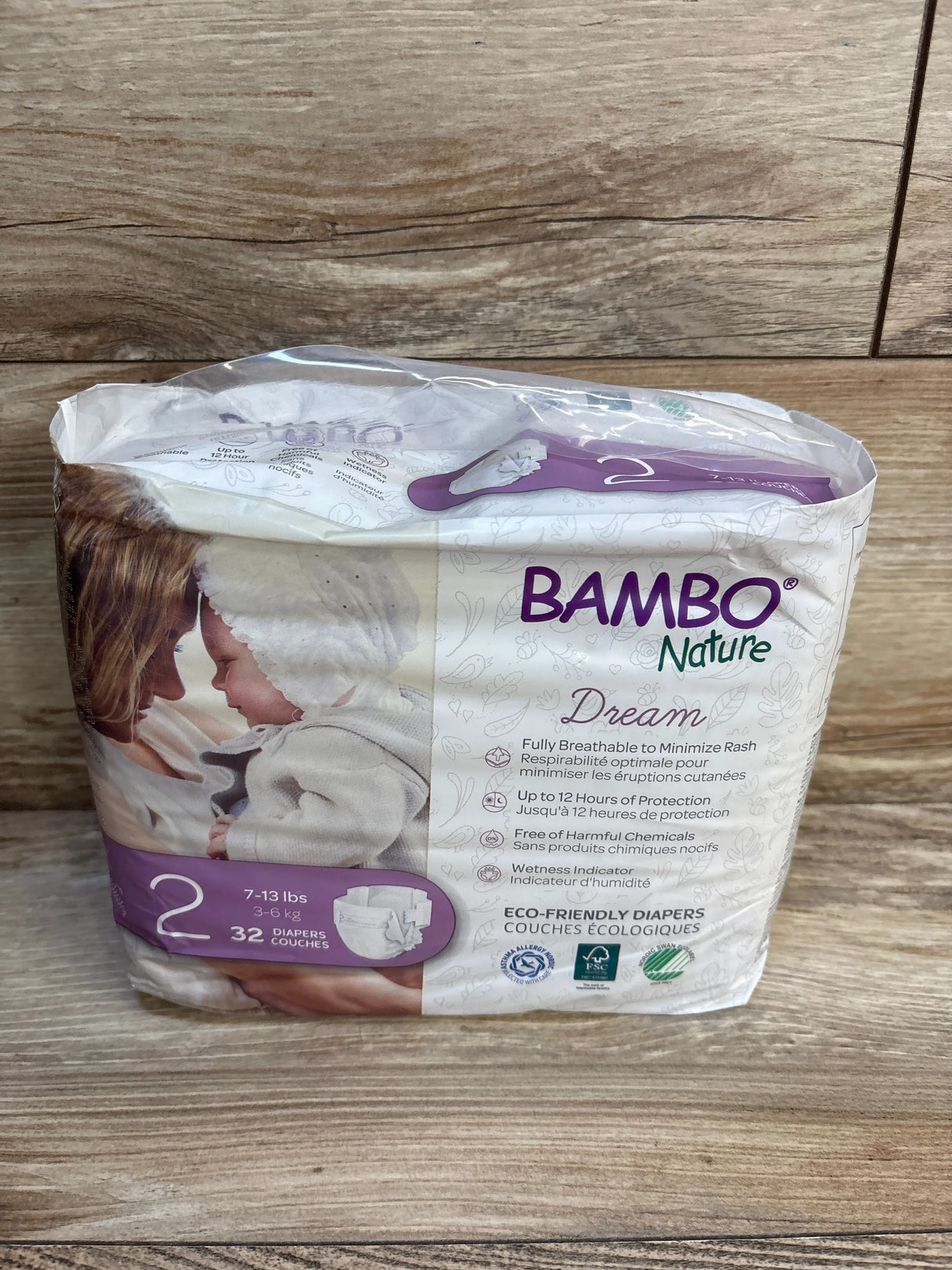 Bambo Nature Dream eco-friendly diapers, size 2, 32 count, for 7-13 lbs babies, breathable & chemical-free
