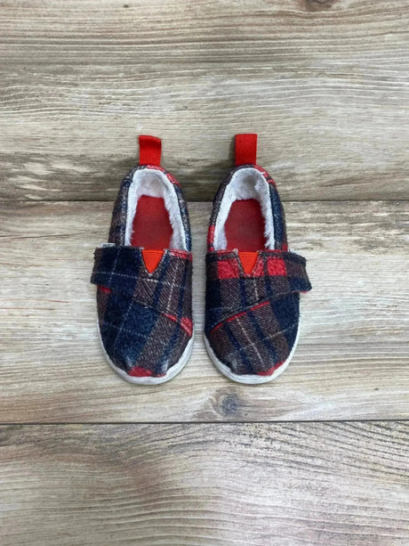 Toms Tartan Printed Felt/Faux Fur Alpargata Red Sz 7c - Me n Mommy To Be