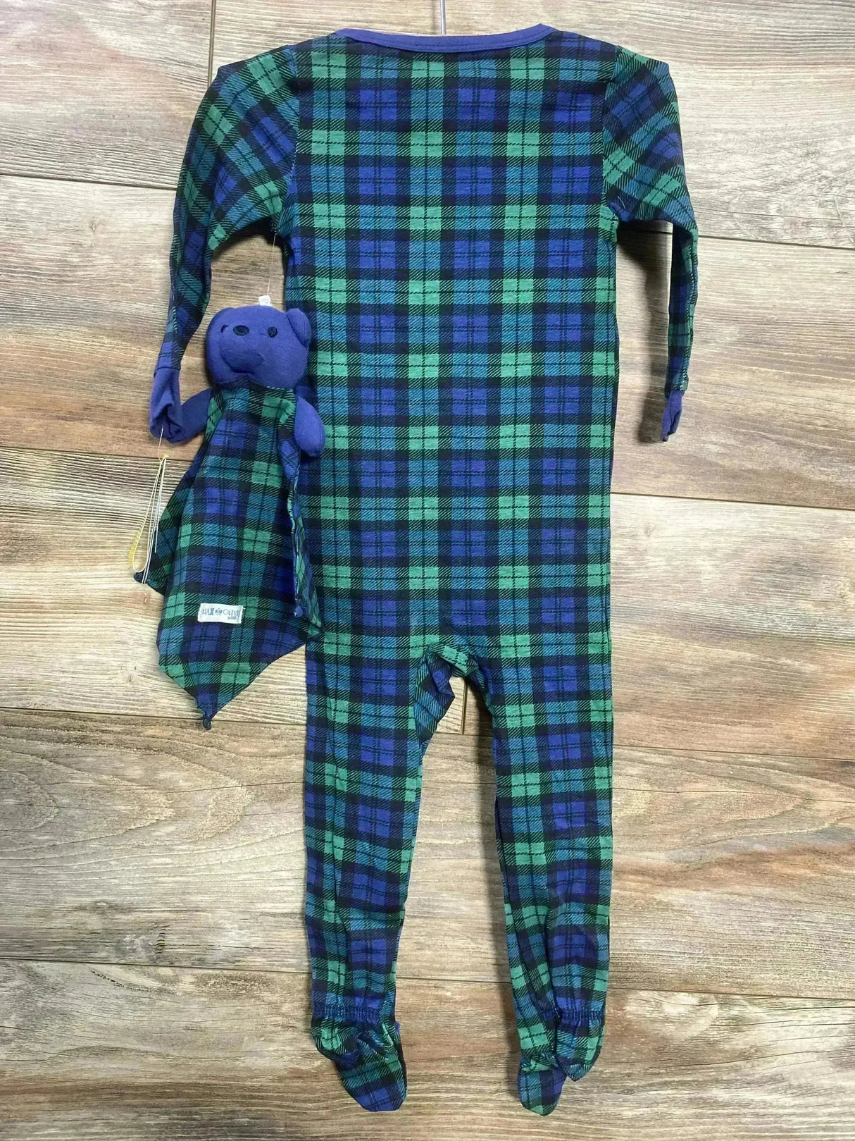 NEW Max & Olivia 2pc Plaid Sleeper & Lovey Blue sz 18m - Me n Mommy To Be
