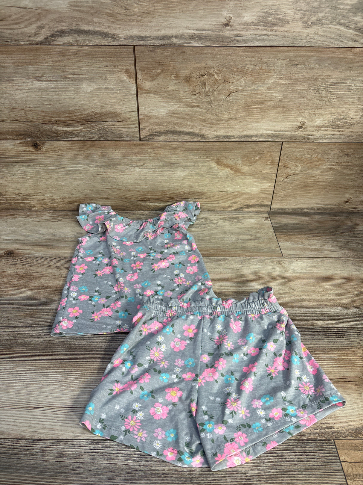 One Step Up 2pc Floral Shirt & Shorts Set Grey sz 4T
