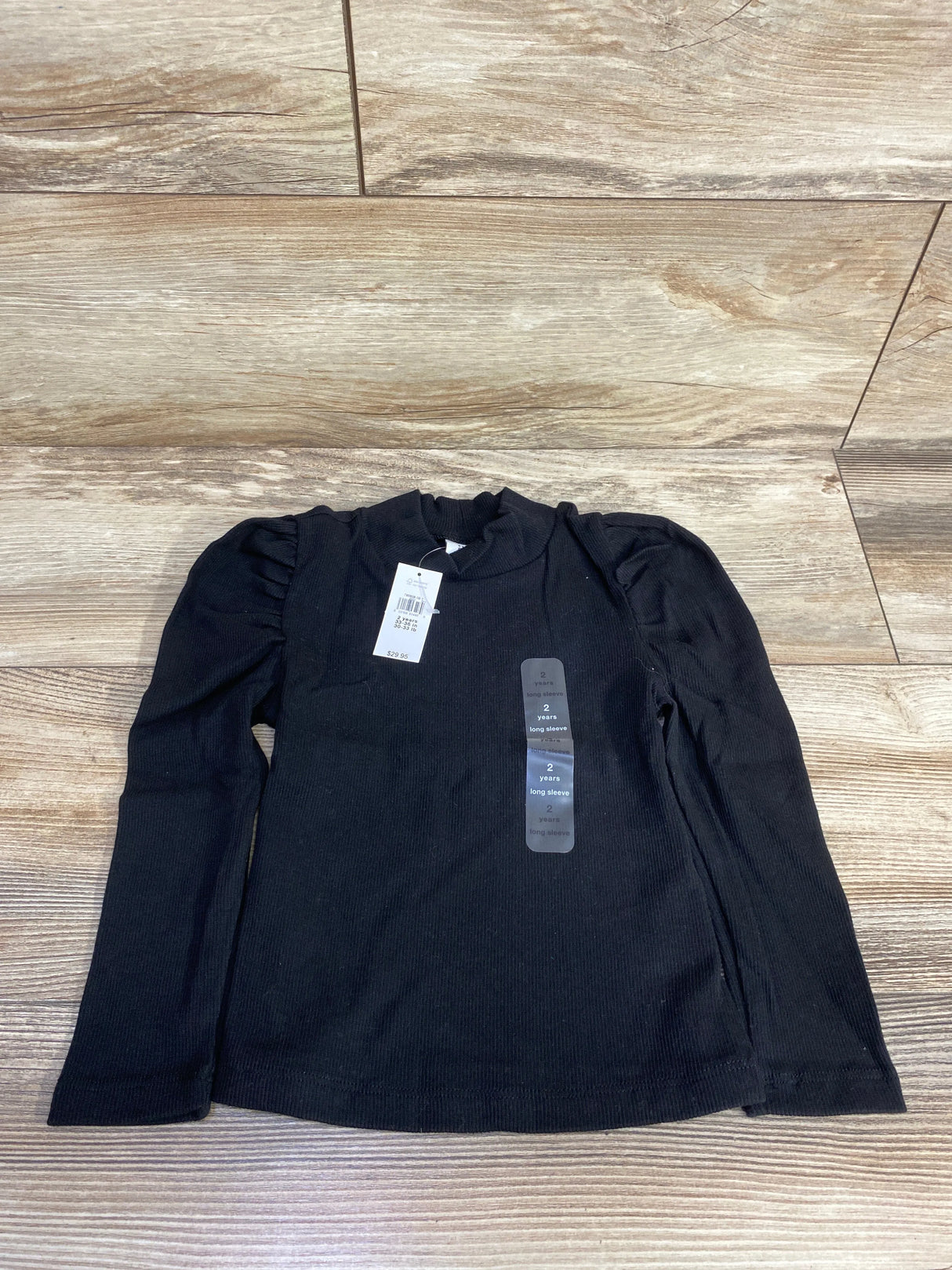NEW Baby Gap Solid Puff Sleeve Rib Shirt Black sz 2T