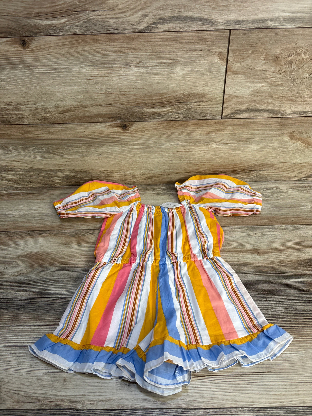 NEW Janie & Jack Striped Puff Sleeve Romper in Golden Apricot Stripe sz 3T