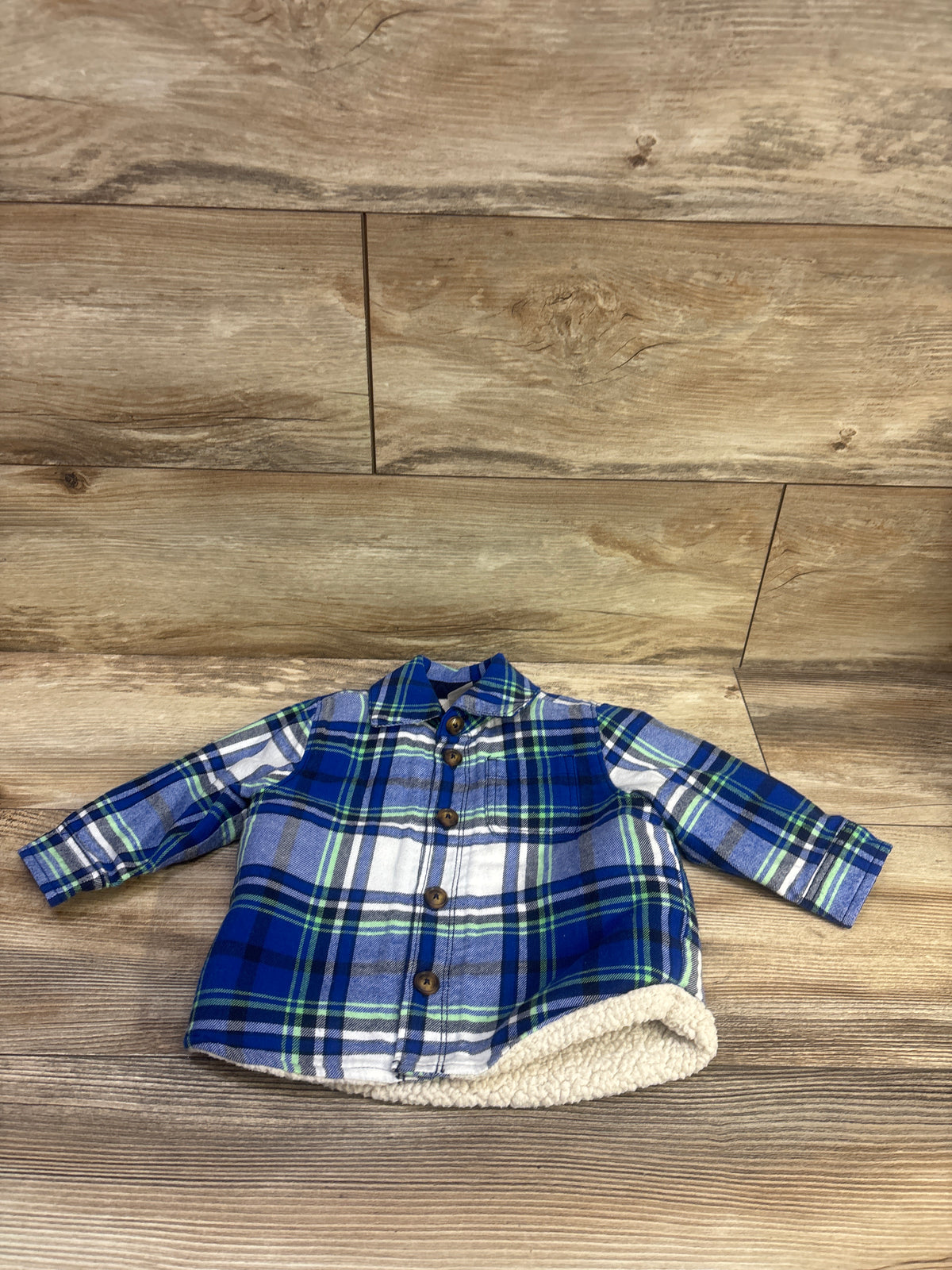 Carter's Plaid Sherpa-Lined Flannel Shacket Blue sz 12m