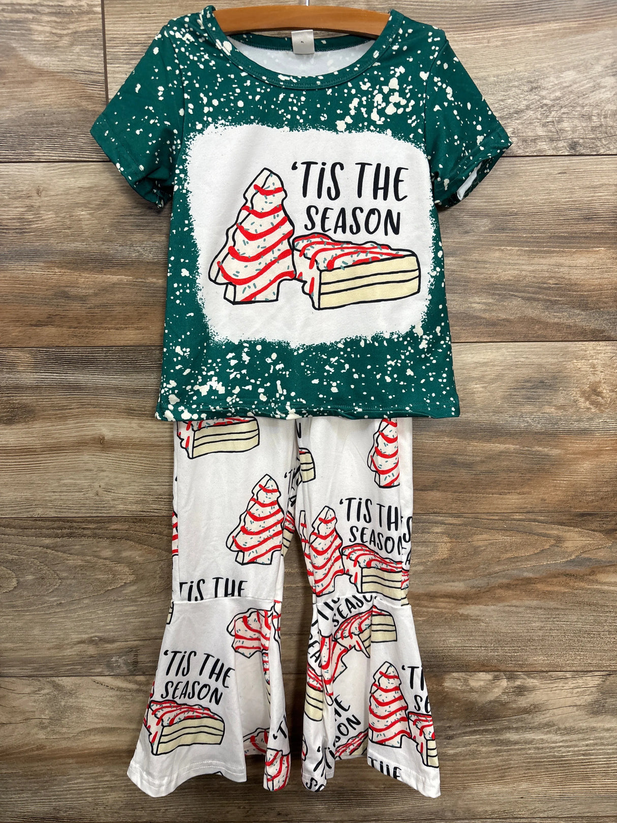 Shein 2pc 'Tis The Season Shirt & Bottoms Set Green sz 4T