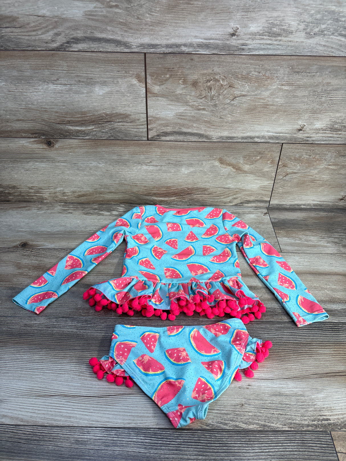 Nicole Miller 2pc Pom-Pom Peplum Rashguard Swimsuit Set Blue sz 4T