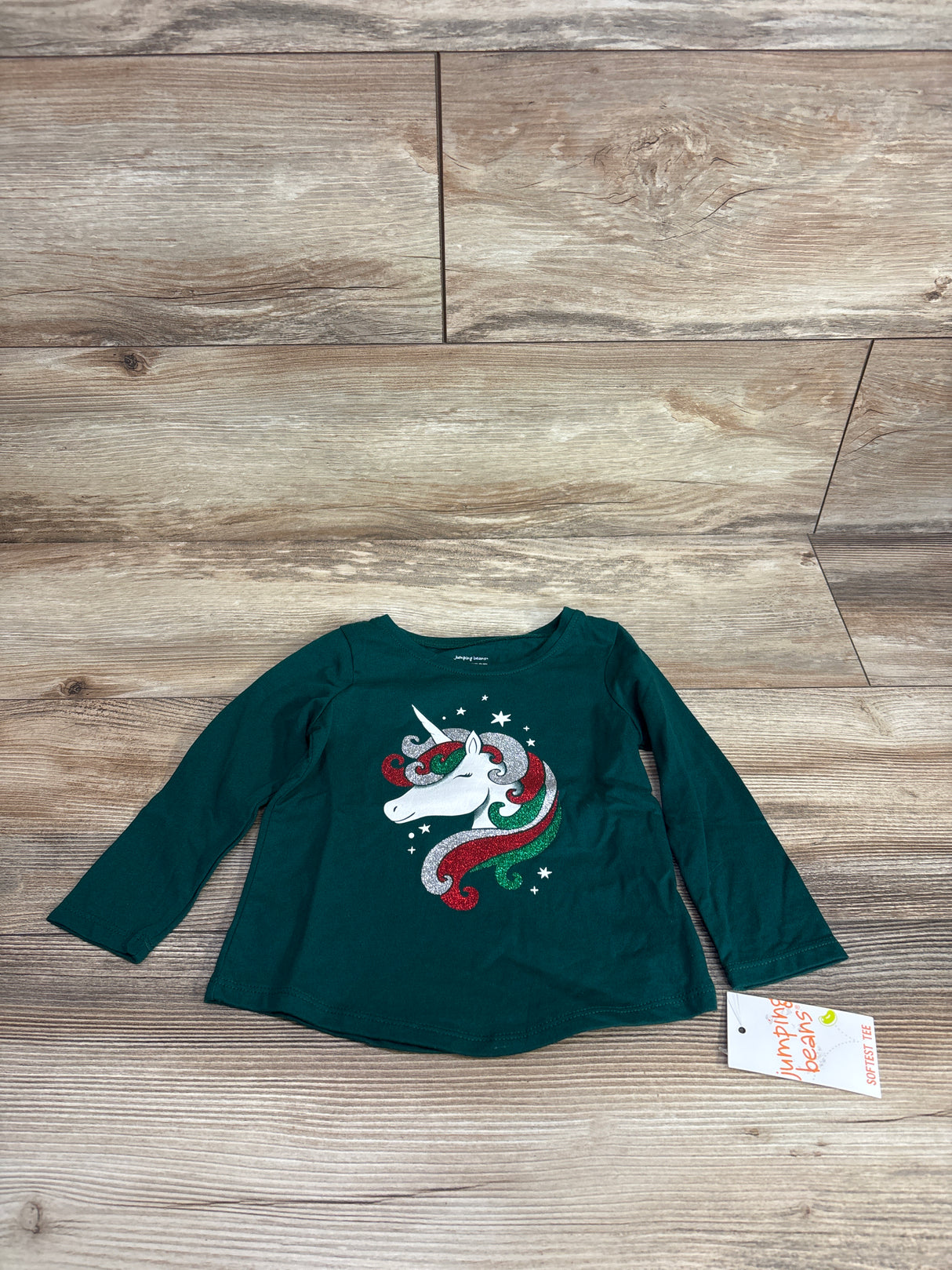 NEW Jumping Beans Christmas Unicorn Shirt Emerald sz 18m