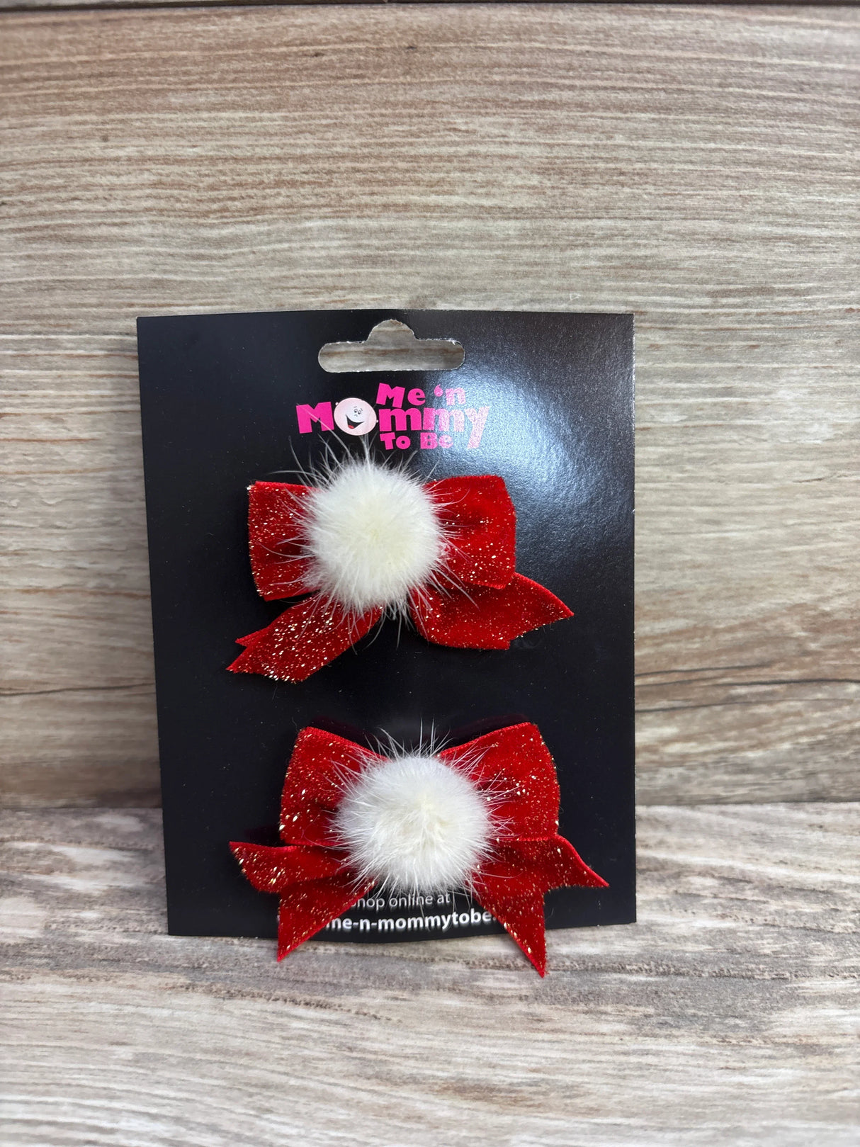 NEW Pom-Pom Velvet Hair Bows Red 2pk