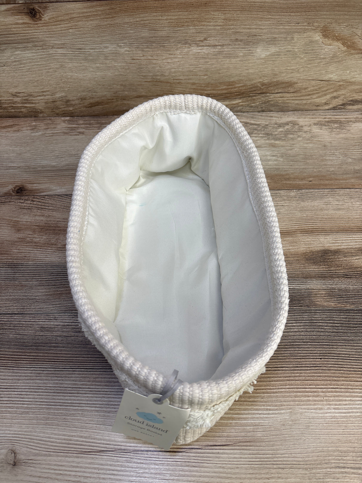 NEW Cloud Island Tufted Fabric Medium Oval Storage Basket in Khaki and Cream