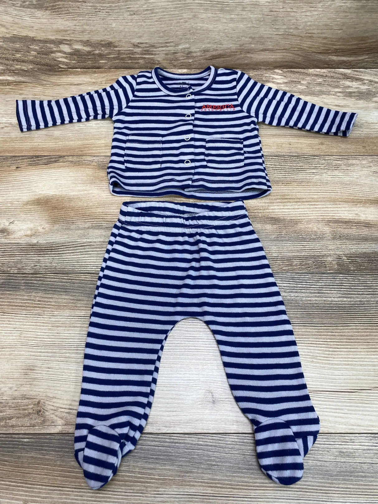 Perry Ellis 2pc Striped Top & Footed Pants Blue sz 6m - Me n Mommy To Be