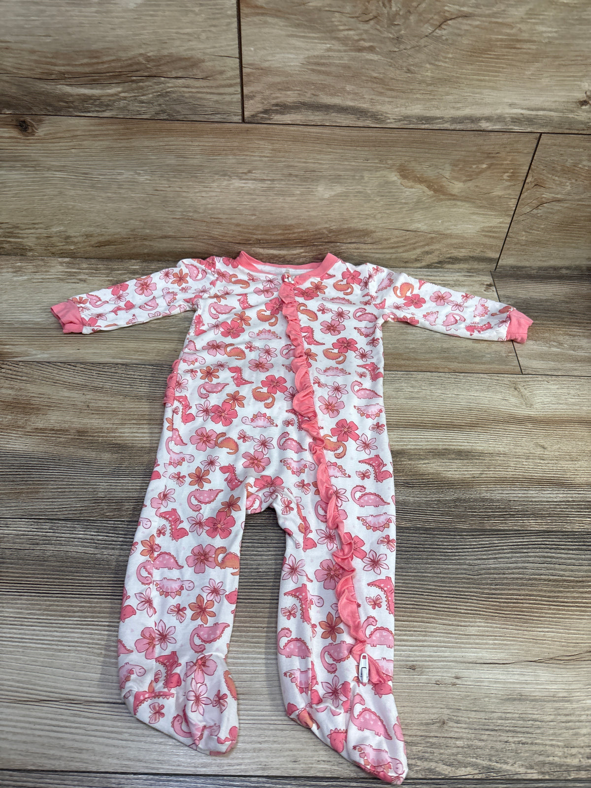 Milkberry Bamboo Ruffle Dinosaur Footie White sz 3-6m