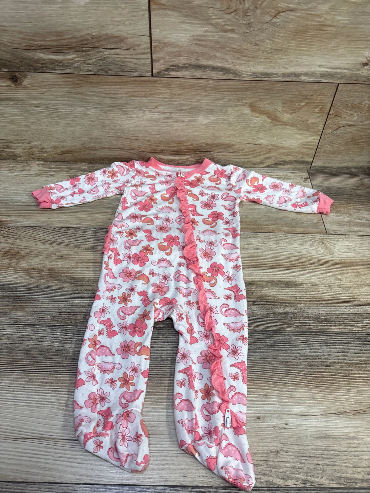 Milkberry Bamboo Ruffle Dinosaur Footie White sz 3-6m
