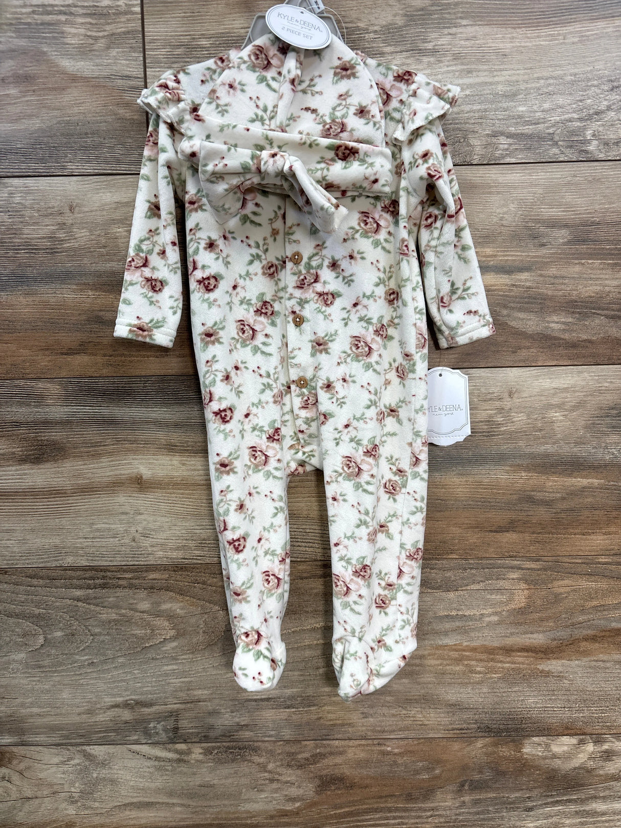NEW Kyle & Deena 2pc Velour Floral Footed Coverall White sz 3-6m