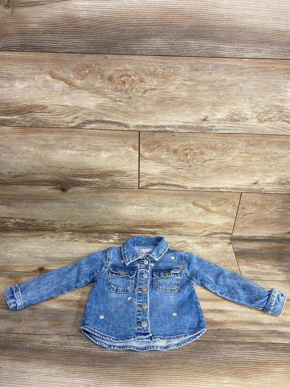 Cat & Jack Daisy Embroidered Denim Jacket Blue sz 2T