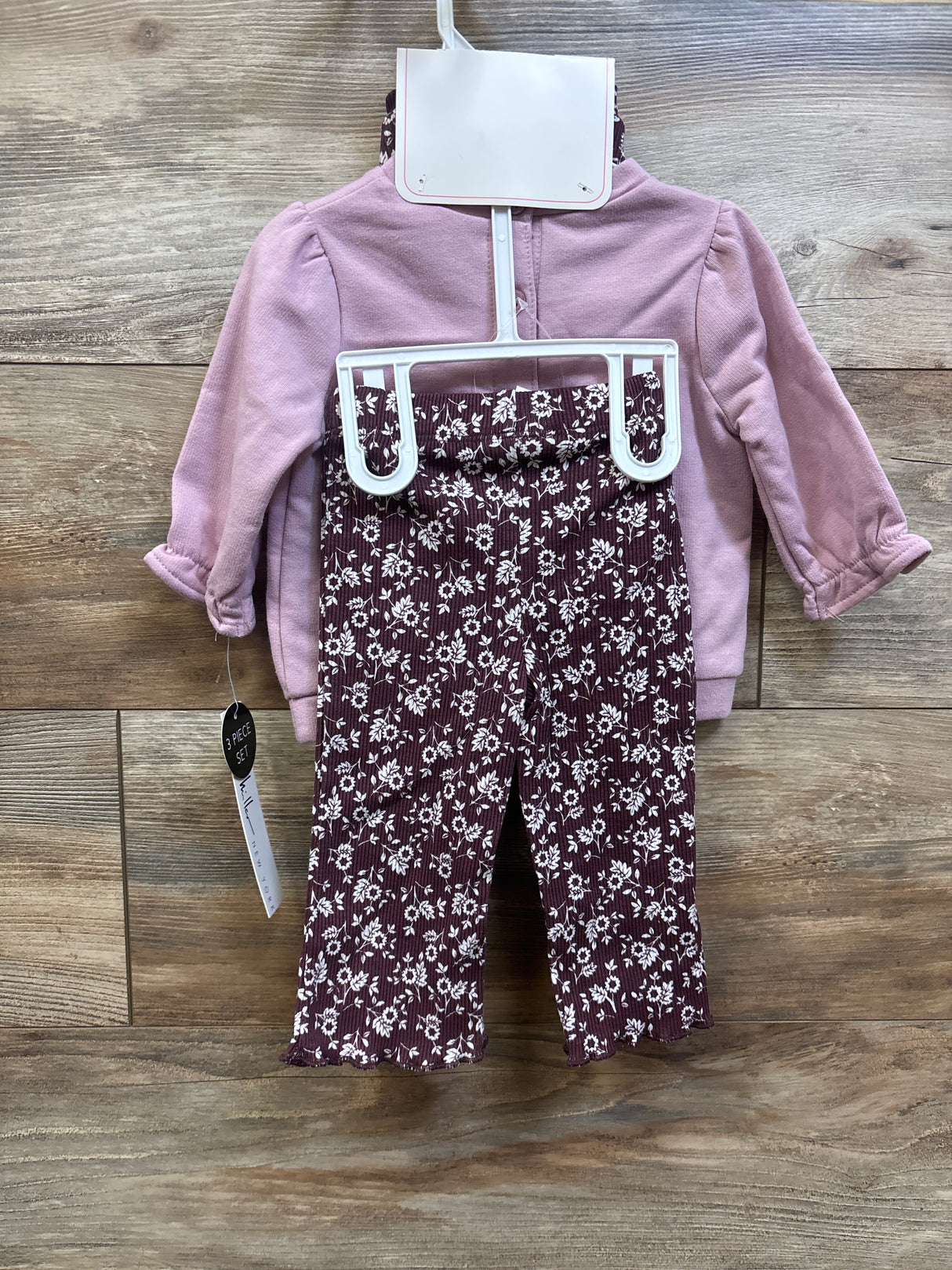 NEW Nicole Miller 3pc Embroidered Sweatshirt, Leggings, & Headband Set Pink sz 3/6m